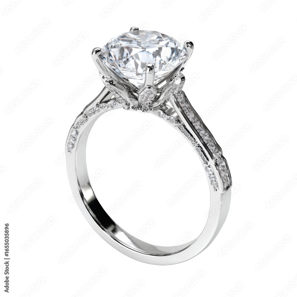 Realistic 3D Render of a Stunning Diamond Ring with Elegant Detailing Set Against a Clean White Background Realistic 3D Render of a Stunning Diamond Ring with Elegant Detailing Set Against a Clean White Background