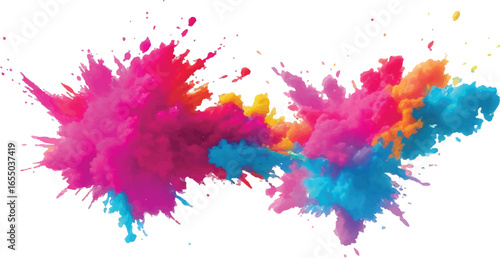 Artistic Rainbow Paint Dust Explosion Isolated on White – Bright Colorful Powder Cloud for Holi Festival, Celebration, and Joyful Creative Background Design Concept
