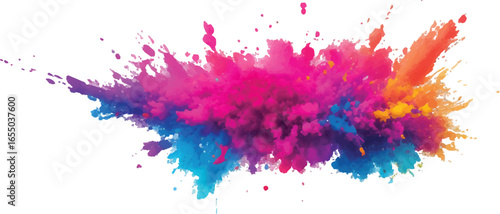 Holi Powder Color Explosion – Vibrant Rainbow Paint Burst Isolated on White Background for Festival and Celebration Themes
