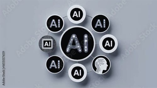 Artificial Intelligence Conceptual Illustration Representing Machine Learning and Future Technology Developments with Neural Networks and Symbolic AI
