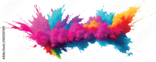 Holi Powder Color Explosion – Vibrant Rainbow Paint Burst Isolated on White Background for Festival and Celebration Themes
