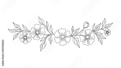 Floral Line Art: A delicate line drawing captures the ethereal beauty of a floral arrangement, showcasing intricate details of petals, leaves, and stems in a minimalist style. 