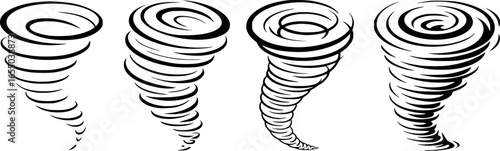 Four swirling vortex wind storm illustrations cyclone