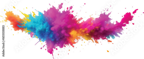 Rainbow Holi Festival Color Powder Explosion – Bright Multicolor Paint Dust Cloud Bursting on White Background with Energetic Vibe, Artistic Texture and Abstract Festival Design
