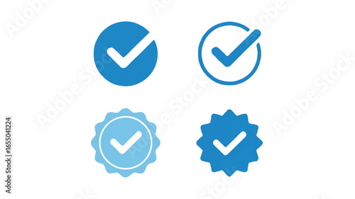 Blue Verified Badge Icons for Social Media Platforms and Online Identity Authentication Symbols for Website Elements