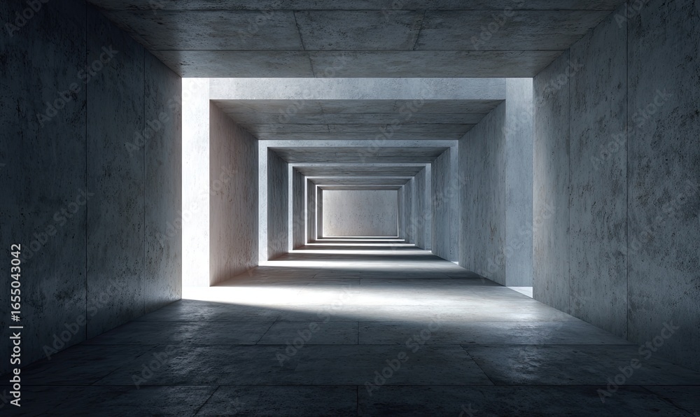 Fototapeta premium A long, concrete tunnel. Light streams from the ends