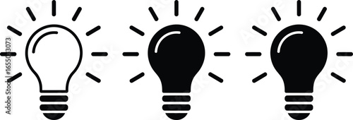 Bulb Icons in Grayscale, Showing Gradient Fill, Shining Design on White Background