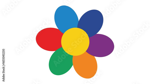Colorful Flower: A vibrant and cheerful visual of a multi-colored flower, with each petal radiating joy and vibrancy. The symmetrical arrangement of petals creates a pleasing aesthetic.