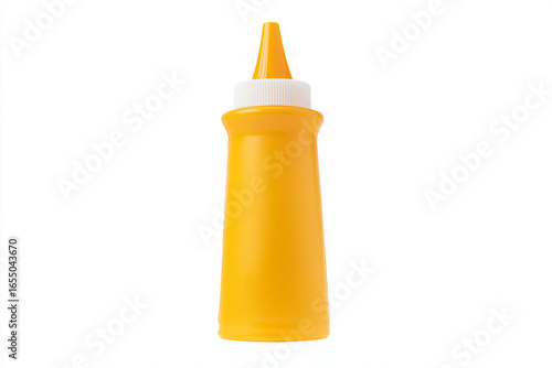 a yellow mustard ketchup bottle with a white top
