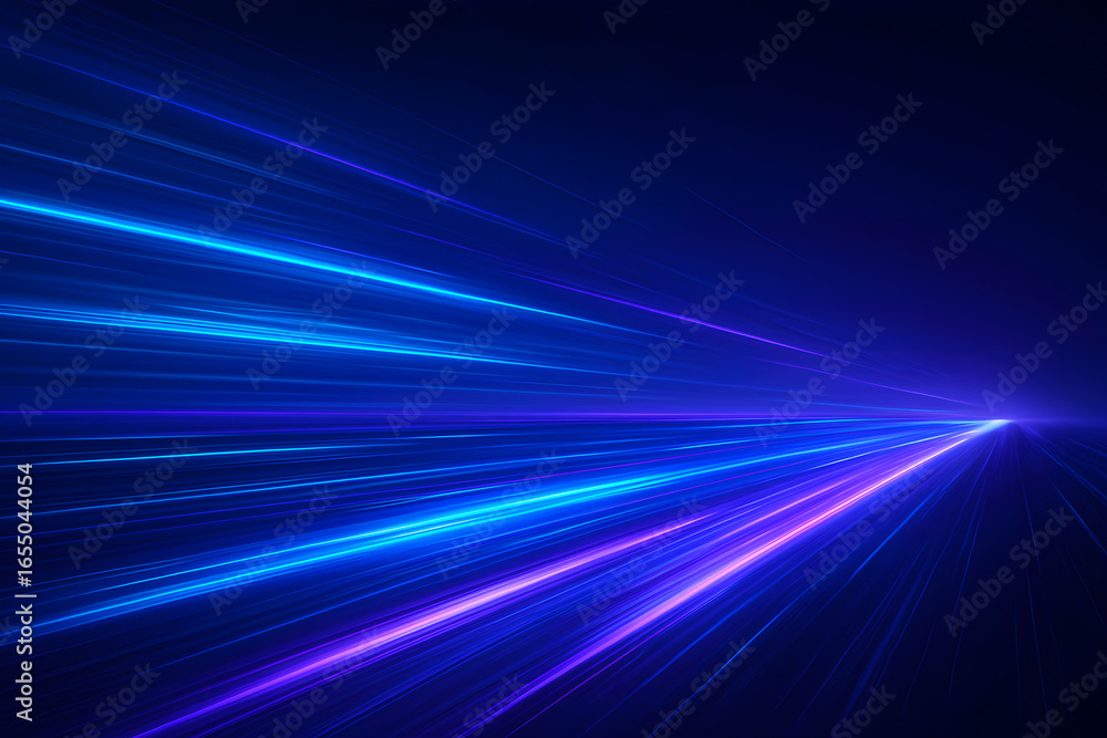 Fototapeta premium Bright laser beams and shining stars burst in a blue abstract background, a dynamic pattern of light and motion