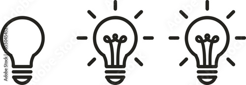 Creative lightbulb line icon set, symbol for light idea development transparent