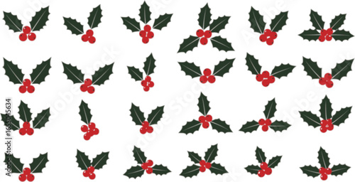 Christmas holly berry vector collection, vector illustration icons set
