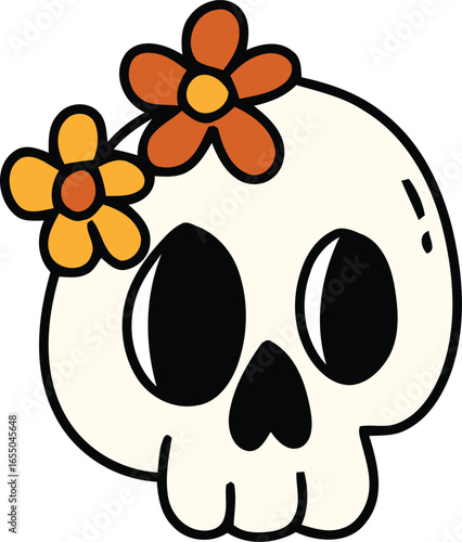 Cream skull with orange and yellow flowers vector