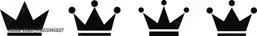 Crown Icons Set Illustration, Elegant Symbol, Black on Transparent Background