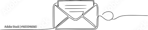 One line paper envelope. Continuous line drawing of Email message post letter send vector art design
