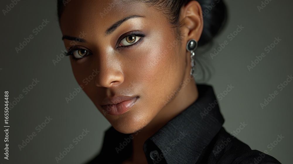 Naklejka premium Woman's Portrait, Close-up, Dark Background