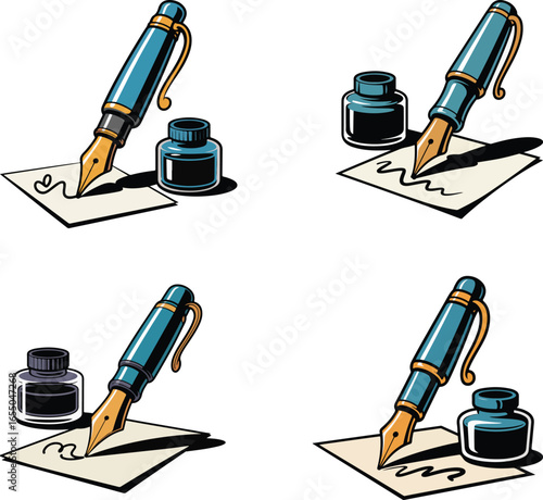 Stationery and cosmetic brush tool vector set illustration