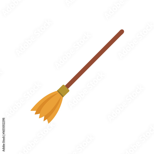 Minimalist a witch's broom with orange bristles brown handle magic halloween