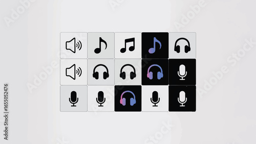 Collection of Sound Audio Icons Depicting Volume Music Listening and Microphone Usage for Communication and Recording