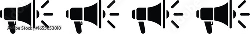 Loudspeaker Horn Icons on White, Megaphone Symbols, Communication
