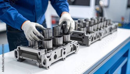 Focused Young Asian Female Factory Worker Diligently Inspecting and Operating Advanced Machinery in a Modern Industrial Manufacturing Plant, Highlighting Precision and Efficiency in Production
