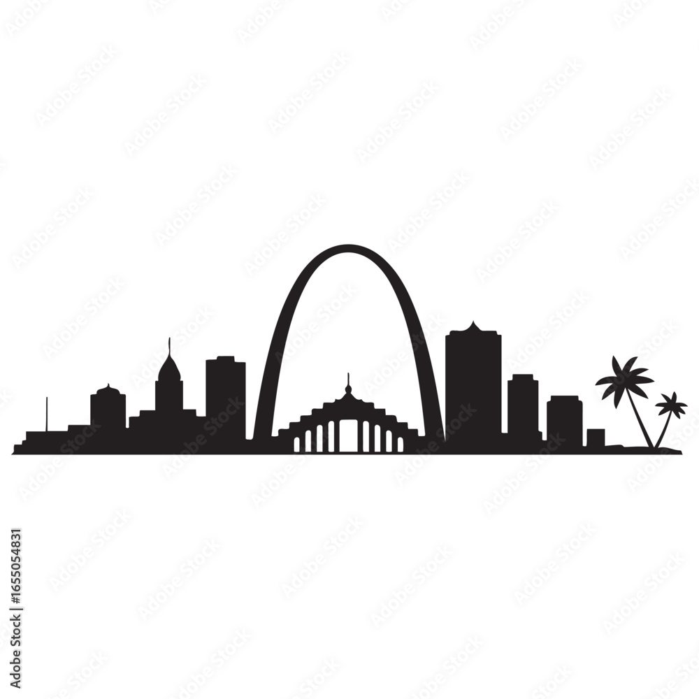 Naklejka premium Port Louis skyline silhouette. Vector illustration. Vector black silhouette. with white background