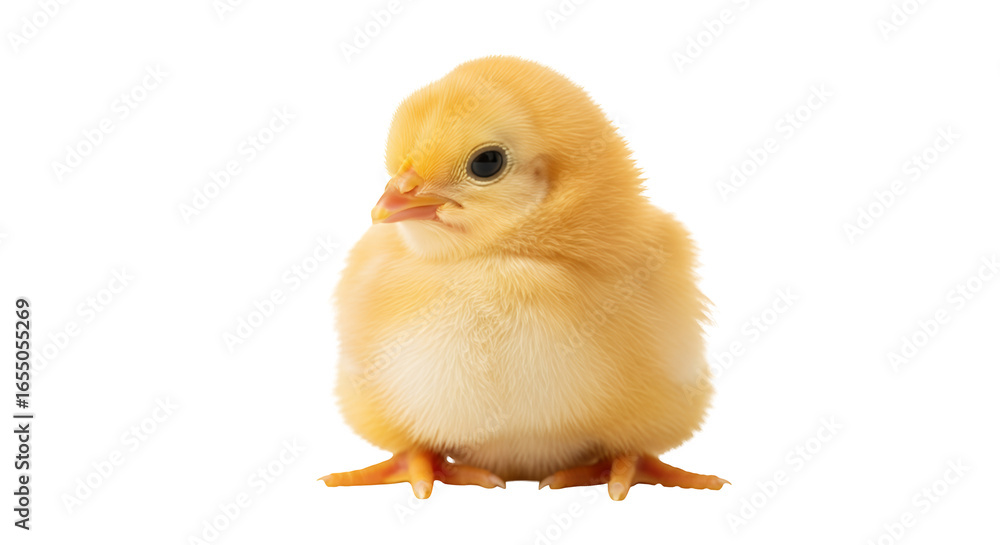 Obraz premium Cute yellow baby chicken isolated on white background