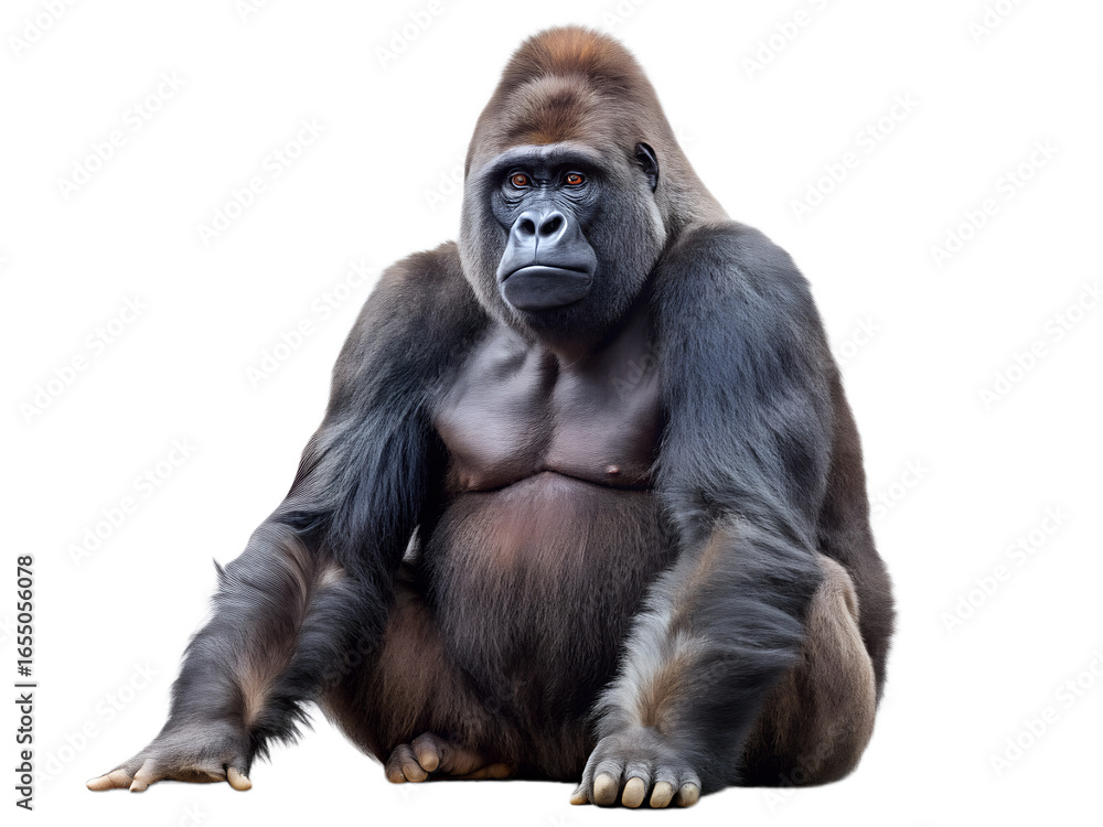 Naklejka premium A portrait of an endangered Western lowland gorilla isolated on transparent background