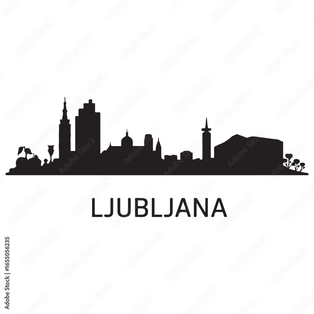 Fototapeta premium Ljubljana skyline silhouette. Vector illustration. Vector black silhouette. with white background