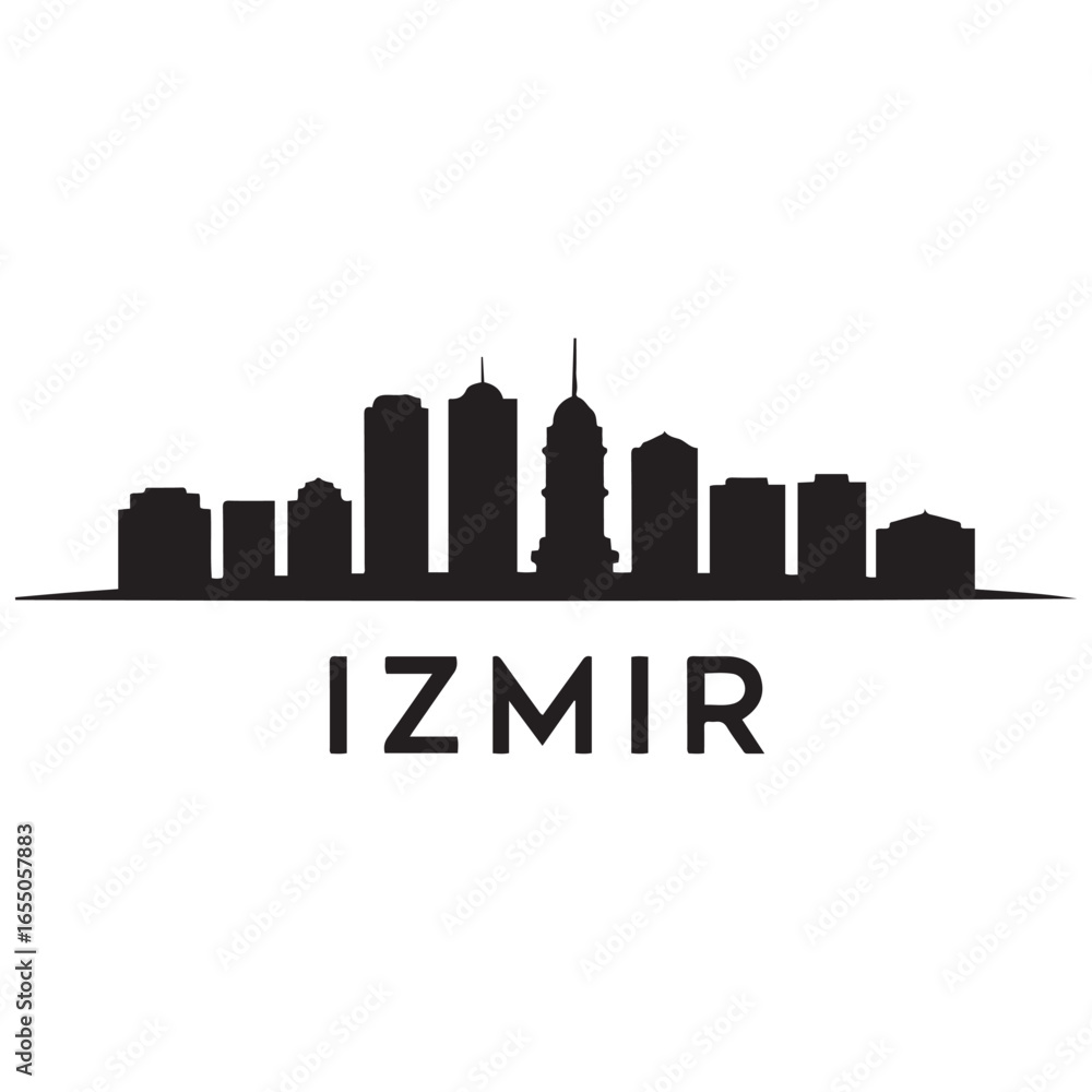 Naklejka premium Izmir skyline silhouette. Vector illustration. Vector black silhouette. with white background
