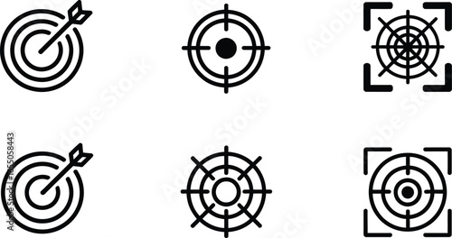 Target Icons, Black Outline Symbol, Focus Sign, Precise Aim Element, on Transparent