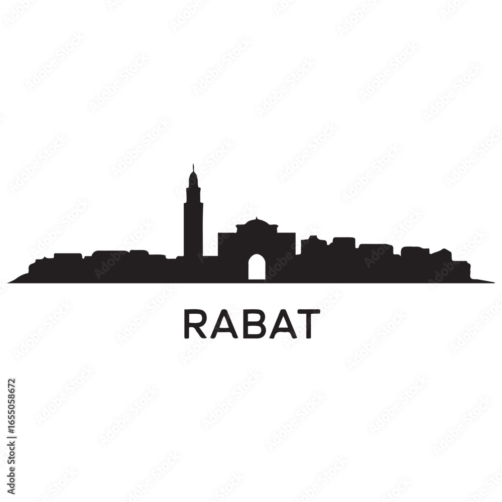 Fototapeta premium Rabat skyline silhouette. Vector illustration. Vector black silhouette. with white background