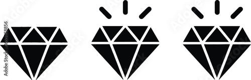 Three Diamond Icons, Jewel Symbol, Faceted Gemstone, Graphics on White