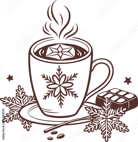 Cozy Hot Chocolate with Snowflake and Chocolate Bar