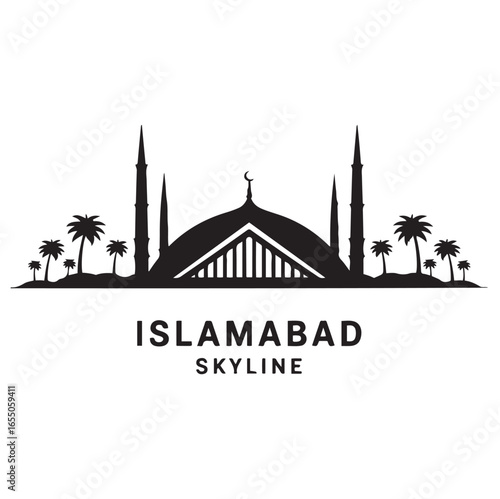 Islamabad skyline silhouette. Vector illustration. Vector black silhouette. with white background