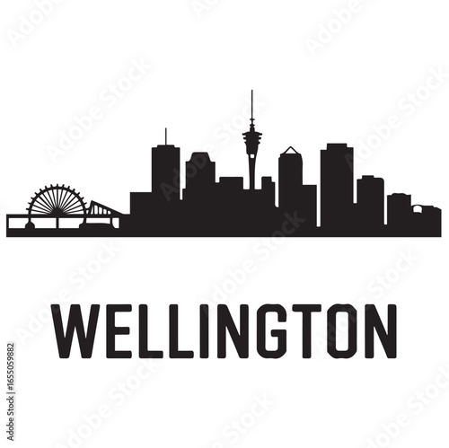 Vector Wellington skyline. Travel Wellington famous landmarks. Business and tourism concept for presentation, banner, web site. Vector black silhouette. with white background
