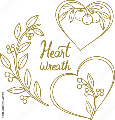 Heart Frames with  Flowers Line Art Doodles
