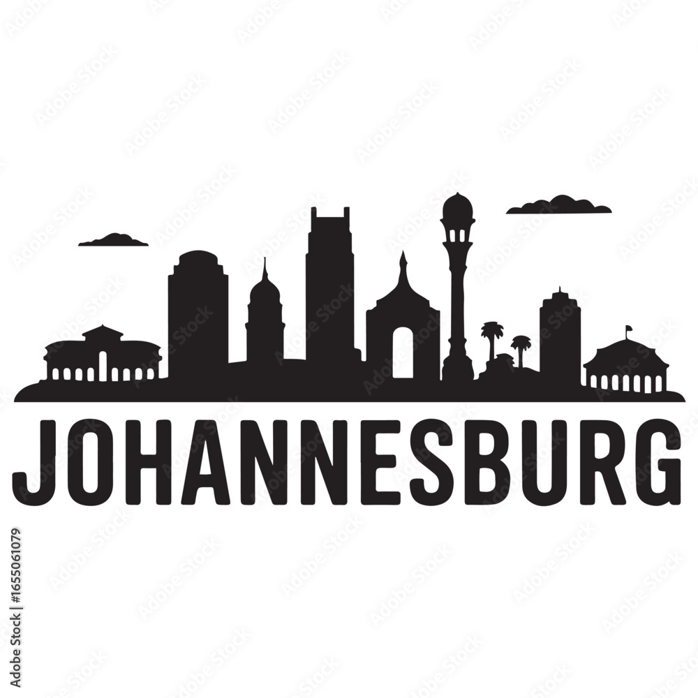 Fototapeta premium Vector Johannesburg skyline. Travel Johannesburg famous landmarks. Business and tourism concept for presentation, banner, web site. Vector black silhouette. with white background
