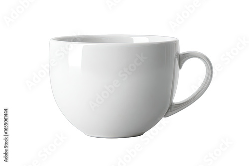 A plain white ceramic coffee cup