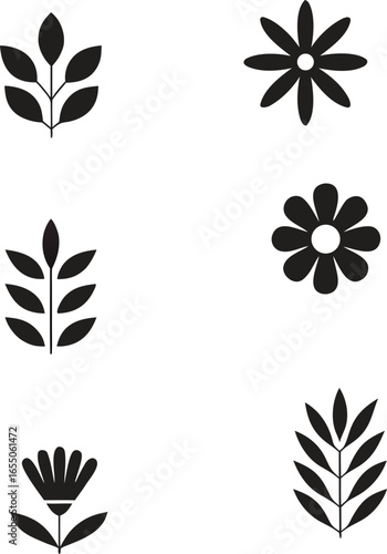 Wildflower Botanical Elements Silhouette Vector Set