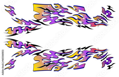 Yellow and purple colorful tribal livery design element for JDM or racing drift car 