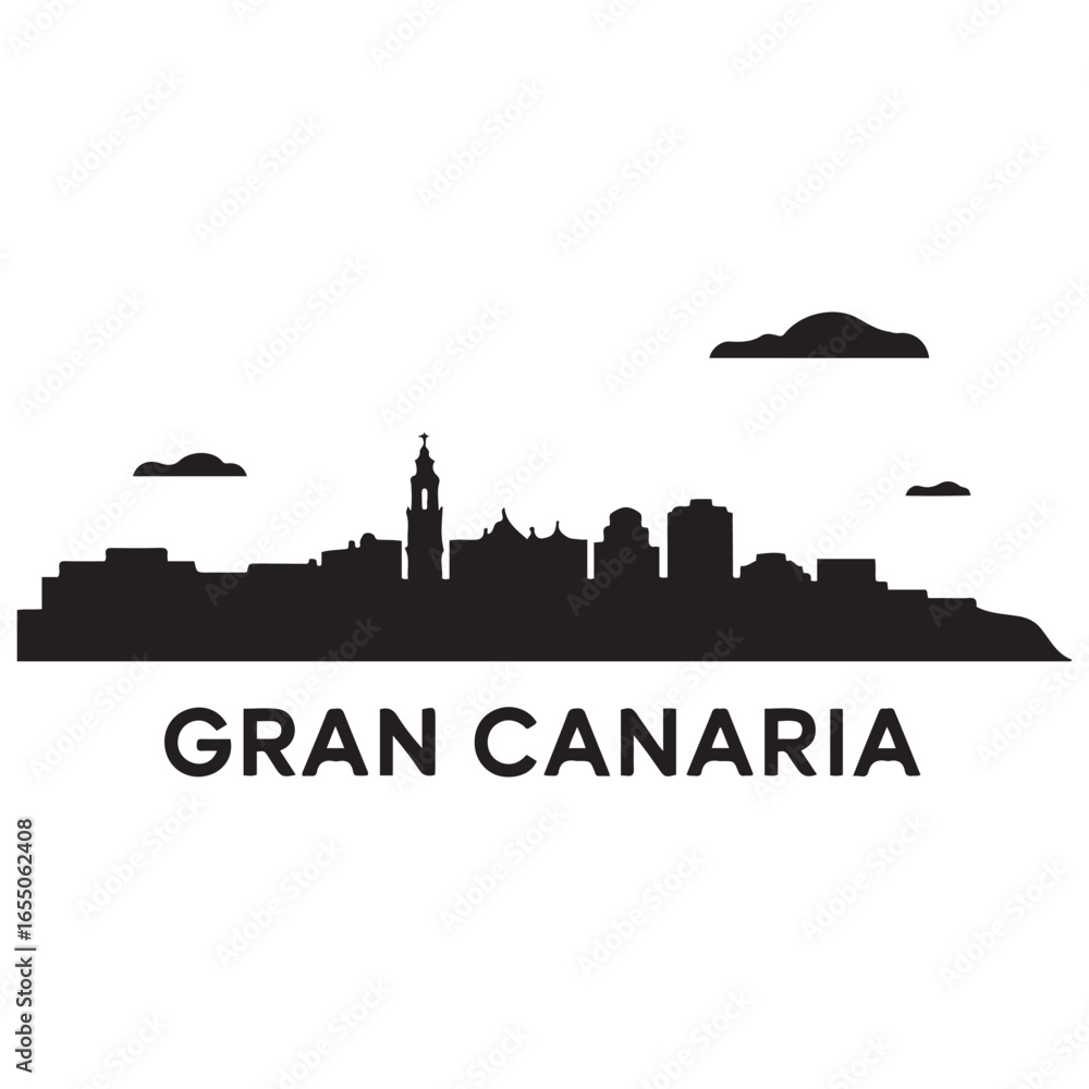 Fototapeta premium Gran Canaria skyline silhouette. Black Gran Canaria city. Vector black silhouette. with white background