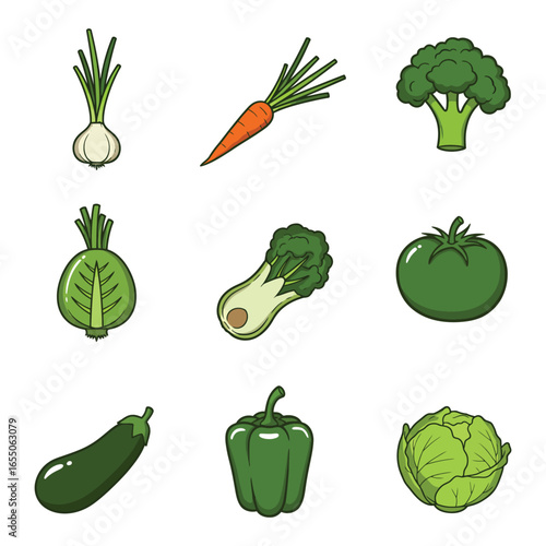 A collection of various green vegetables on a white background