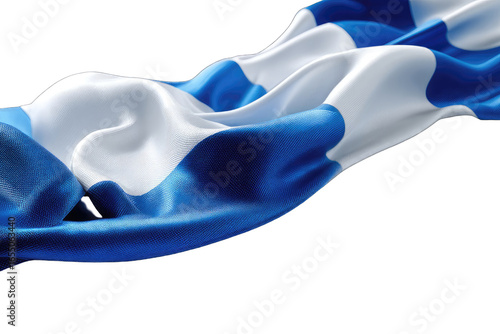 Blue and white fabric draped in a flowing motion against a black background