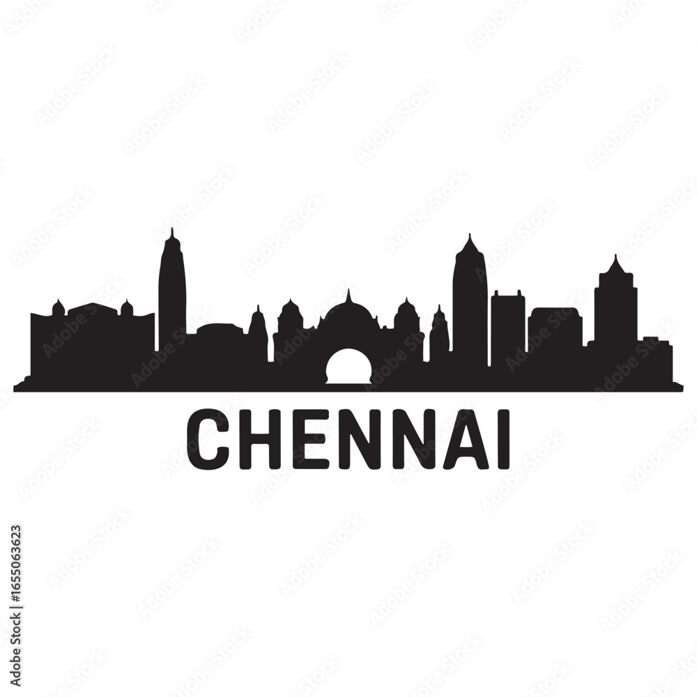 Obraz premium Chennai skyline silhouette. Black Chennai city. Vector black silhouette. with white background