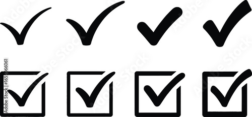 Black Check Marks Selection Set with Square Box and No Box on White Background