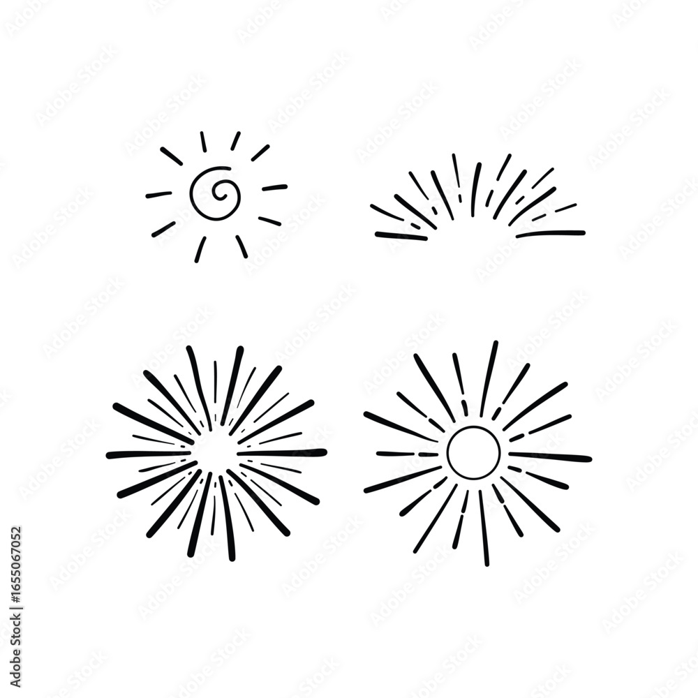 Fototapeta premium Engraving hand drawn sunbursts collection 