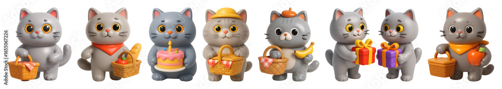 Fototapeta premium PNG Cute cartoon cats celebrating occasions, element set on transparent background