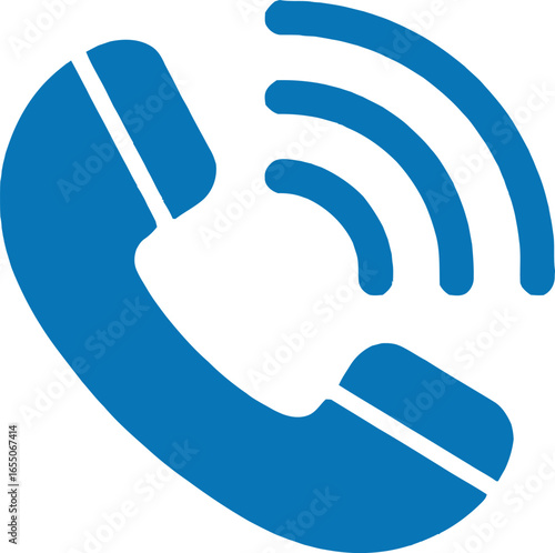 Blue Telephone Handset Icon with Sound Waves on Transparent Background