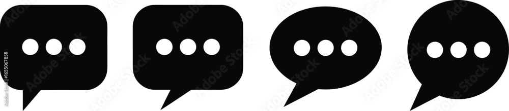 Fototapeta premium Chat Speech Bubble Icon Set in Black with Three Dots Communication Concept